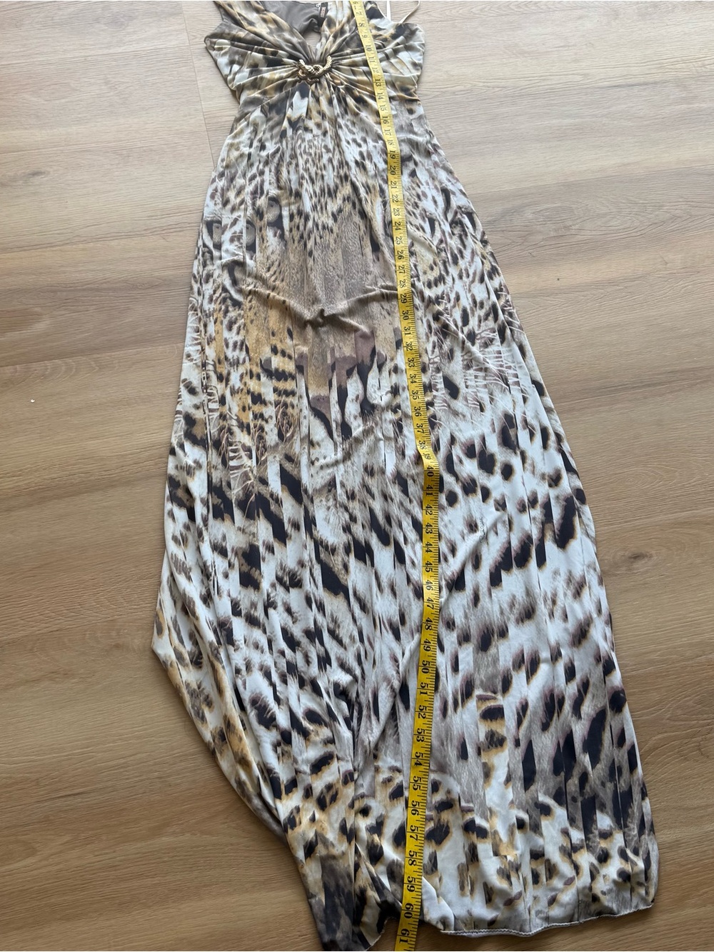 Roberto Cavalli Leopard-Pattern gown dress  SZ 40 Beige Brown snake gold ring - Picture 6 of 11